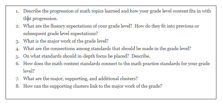 Guiding questions from an articulation meeting held for teachers of grades 3-5