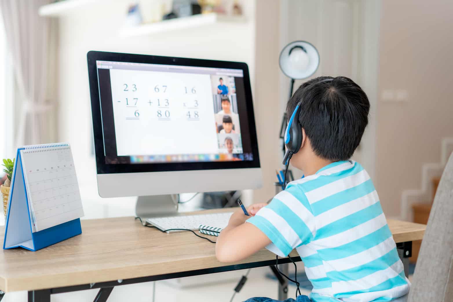 Student participating in a remote math classroom.