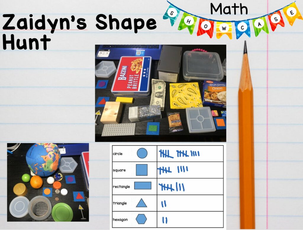 Showcasing Kindergarten Student Work from 2D Shape Hunt, Math