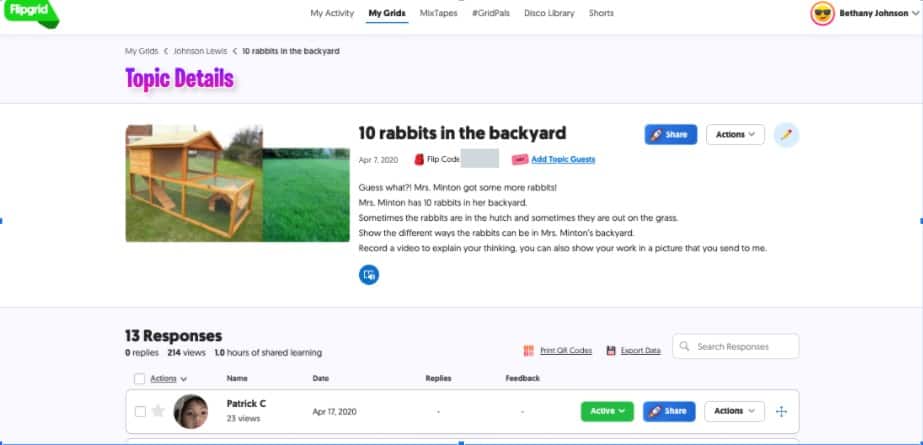 Sharing a math problem via Flipgrid with students.