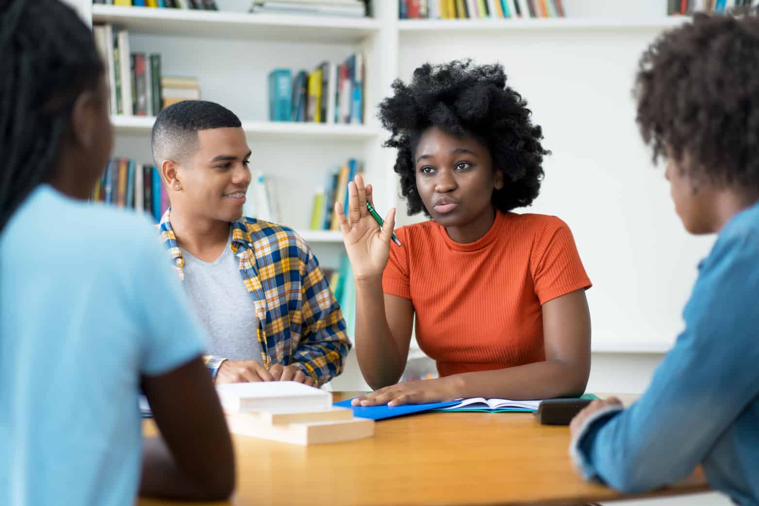 Group of students talking.